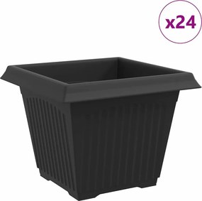 vidaXL Négyzet Virágcserép 24 pcs Fekete 28,5 x 28,5 x 22 cm Műanyag