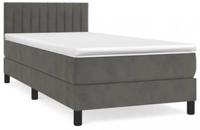 sötétszürke bársony rugós ágy matraccal 90 x 200 cm