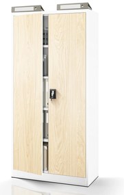 Fém iratszekrény JAN H, 900 x 1950 x 400 mm, Eco Design: fehér/ sonoma tölgy