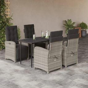 5részes világosszürke polyrattan kerti étkezőgarnitúra párnával