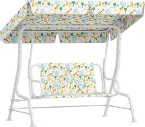 AIYAPLAY Gyermek Hollywoodi Hinta 2-Fős Gyerek Hinta Állítható Napernyővel, Biztonsági Övvel - Kert Hinta 3-6 Éveseknek - Fehér 110 x 74 x 113 cm | Ao