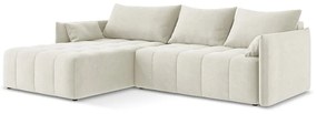 Bézs kinyitható-tárolóhelyes sarokkanapé (bal oldali-heverő résszel) Moku – Makamii