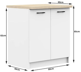 Alsó konyhaszekrény Ozara S80 2D (fehér). 1069130