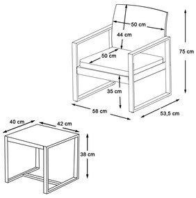 2 személyes, kültéri bútorszett dohányzóasztallal