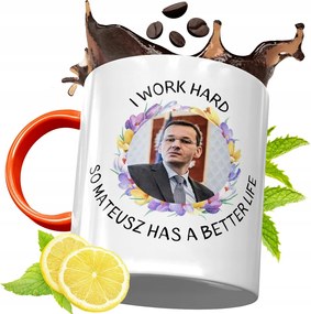 Narancssárga Bögre Mateusz Morawiecki Ajándék fényképes nyomtatással