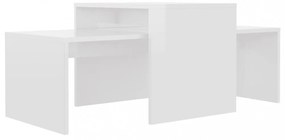 magasfényű fehér szerelt fa dohányzóasztal szett 100x48x40 cm