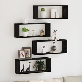 Fali Polcok Szett 4 - Fekete Tölgy - 60x15x23 cm - Mérnöki Fából Készült