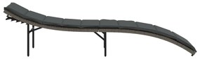 Szürke polyrattan napozóágy párnával 55x199x50 cm