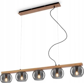 Briloner Függesztett lámpa, 120 cm, 5x E14, max. 10W, füst/fa Bri 4143