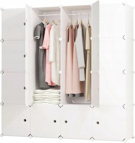 Moduláris Gardróbszekrény Könyvespolc Fehér Összecsukható Szekrény Tágas XL