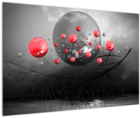 Piros absztrakt gömbök képe (90x60 cm)