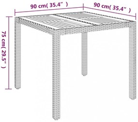 fekete polyrattan falapos kerti asztal 90 x 90 x 75 cm