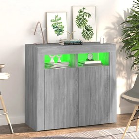 szürke sonoma tálalószekrény LED-világítással 80 x 35 x 75 cm