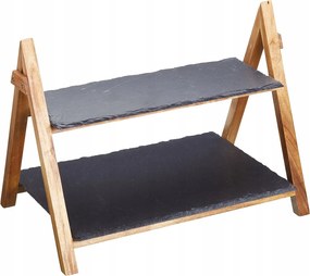 2 szintes Ételtálaló Tálca, Pala Kő Fa állvány (308)