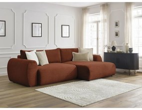 Téglavörös kordbársony kinyitható sarokkanapé (jobb oldali) Lucien – Bobochic Paris