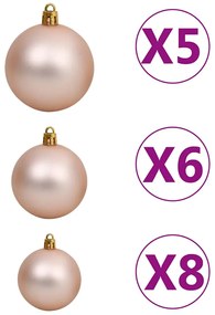műkarácsonyfa 150 LED-del, gömbszettel és hópehellyel 150 cm