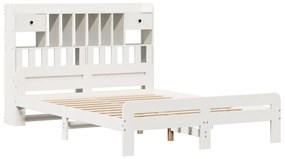 fehér tömör fenyőfa könyvespolcos ágy matrac nélkül 160x200 cm