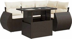 vidaXL 5 részes barna polyrattan kerti ülőgarnitúra párnával