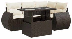 vidaXL 5 részes barna polyrattan kerti ülőgarnitúra párnával