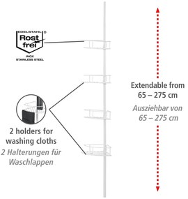 Fehér teleszkópos rozsdamentes acél fürdőszobai sarokpolc Dolcedo – Wenko