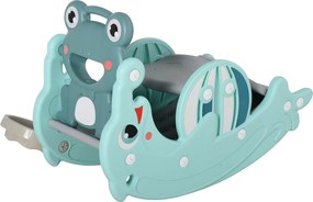 HOMCOM 3 az 1-ben Gyerek Ringató Kanca Csúszdával Kosárlabda Gyűrű Multifunkciós Játék Szett Puha Felületekkel 18-36 Hónapos Béka Delfin Forma 72x34x4