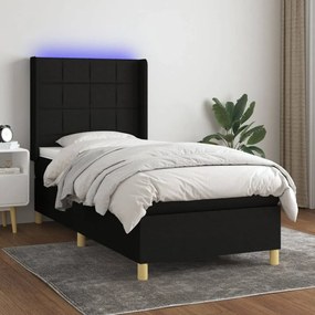 Fekete szövet rugós és LED-es ágy matraccal 100x200 cm