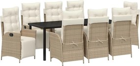 vidaXL Kert étkező szett párnával 9 pcs Bézs polirattan