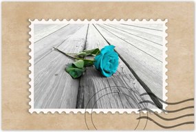 Poszterek 120x80 Kék rózsa a deszkákon