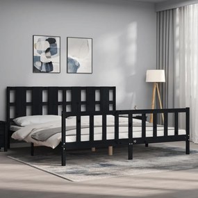 fekete tömör fa ágykeret fejtámlával 200 x 200 cm
