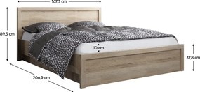 Ágy tárhellyel, 160x200, sonoma tölgy, JESI NEW