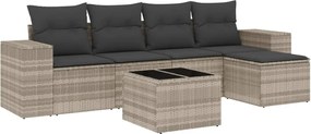 vidaXL 6 részes világosszürke polyrattan kerti ülőgarnitúra párnákkal