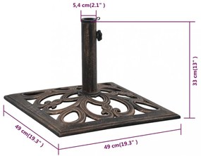bronzszínű öntöttvas napernyőtalp 12 kg 49 cm
