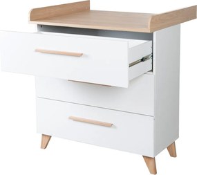 Fehér gyerek komód pelenkázó feltéttel, tölgyfa dekorral 88,5x99x76 cm Léon – Roba