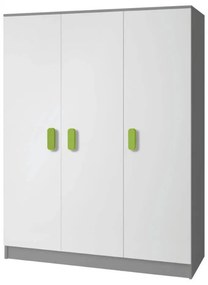 Sven háromajtós gyerekszoba szekrény, szürke-fehér, fogantyúk - zöld