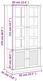 VIGO fehér üvegvitrines tömör fenyőszekrény 85x35x170 cm