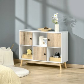 HOMCOM 6 Kockás Büfé Tároló Polc Egység nappaliba, étkezőbe vagy hálószobába 96L x 30W x 75H cm fehér és tölgy | Aosom