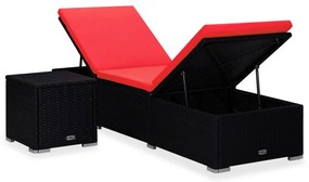 Piros polyrattan napozóágy párnával és teázóasztallal