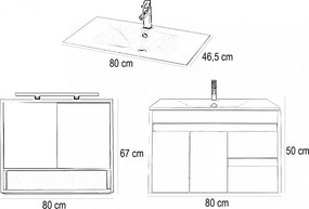 Luna 80 komplett fürdőszobabútor, Sonoma tölgy-Fehér