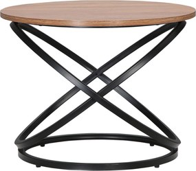 HOMCOM Kerek Kávézó Asztal Ipari Stílusú Oldalas Asztal Fekete Fém és Fa Hatású Felülettel - méret: Ø 60 x 46H cm | Aosom