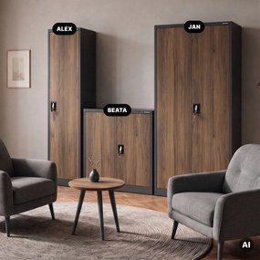 Fém irodai iratszekrény, antracit/dió, 450x1850x400 mm: ALEX Eco Design