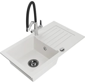 Mexen Pablo 1-medencés gránit mosogató lefolyóval és Duo konyhai csapteleppel, fehér - 6510-20-671701-07-B