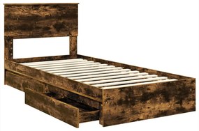 vidaXL Tárolós Ágy fejtámlával Füstölt tölgy 90 x 200 cm Faanyag