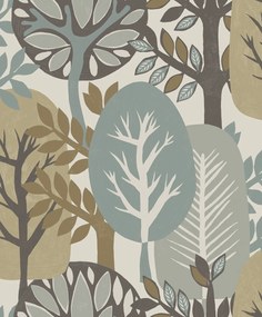 Decoprint Antibes Nature Forest ekrü-kék fa mintás vlies tapéta – AN28281