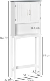 Kleankin Fektetett WC Fölötti Fürdőszobai Szekrény Dupla Ajtókkal, Állítható Polccal és Nyitott Rekeszekkel, 64 x 22 x 165 cm, Fehér | Aosom