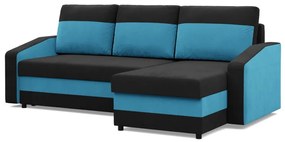 Hewlet sarokkanapé, 2 ágyneműtartóval, szövet anyag, univerzális oldal, hab töltet, fekete - kék