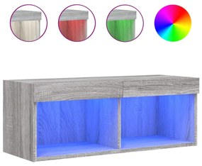 szürke sonoma színű TV-szekrény LED-világítással 80x30x30 cm