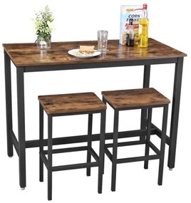 BARTIS bárasztal és 2 db bárszék készlet, barna/fekete