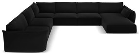 Fekete bársony sarokkanapé (bal oldali-U alakú) Vanda – Mazzini Sofas