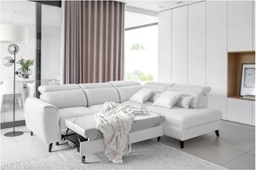 Fehér bársony kinyitható-tárolóhelyes sarokkanapé (jobb oldali-L alakú) Noble – ELTAP