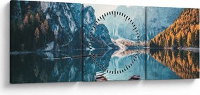 Kép - Csónakok a Braies-tónál (órával) (90x30 cm)